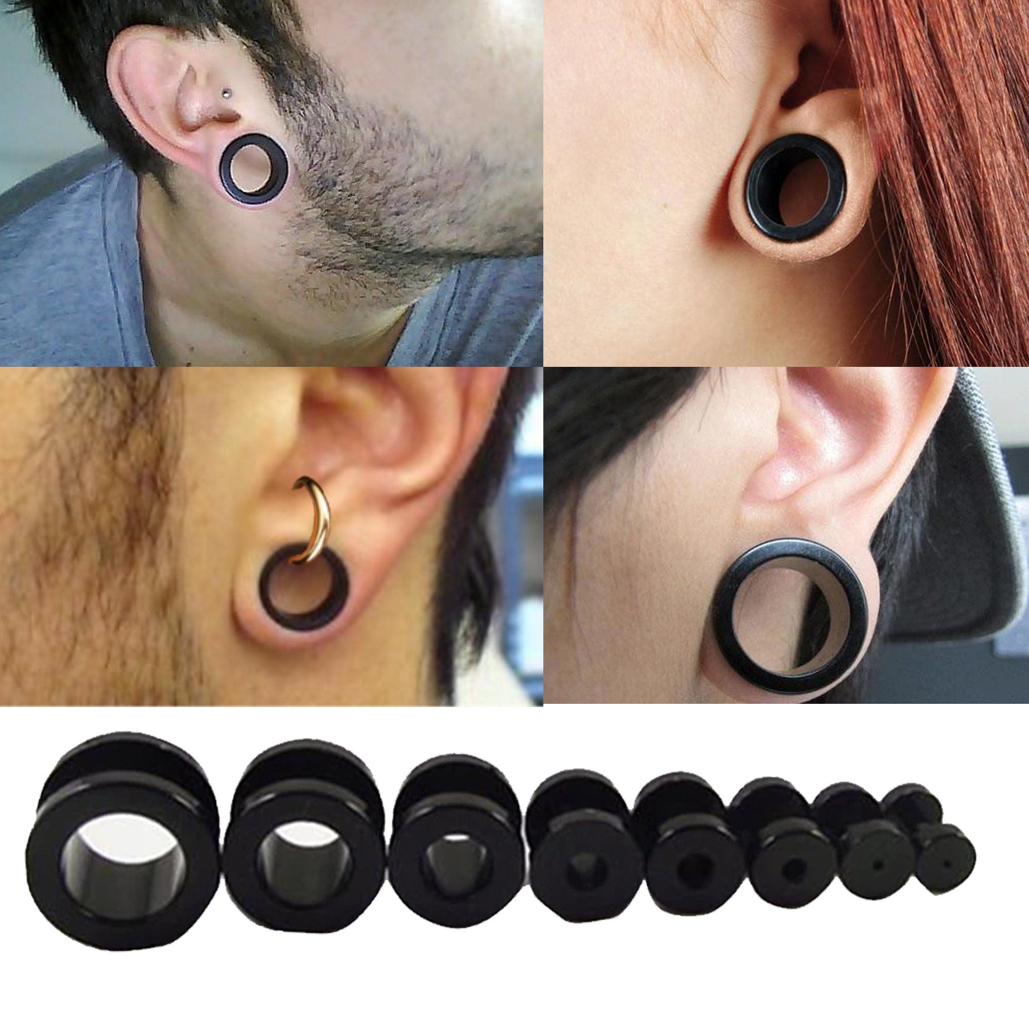 Falso Plug Teschio Nero Teschio Acciaio Inox 316L Piercing Orecchio 3D Falso Plug Teschio Nero Teschio Acciaio Inox 316L Piercing Orecchio 3D
