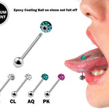 Titanium Tongue Bar, Barbell Stud Piercing with Epoxy Coating Disco Ball Crystals- Body Piercing Also for Nose Bridge, Nipple Bar