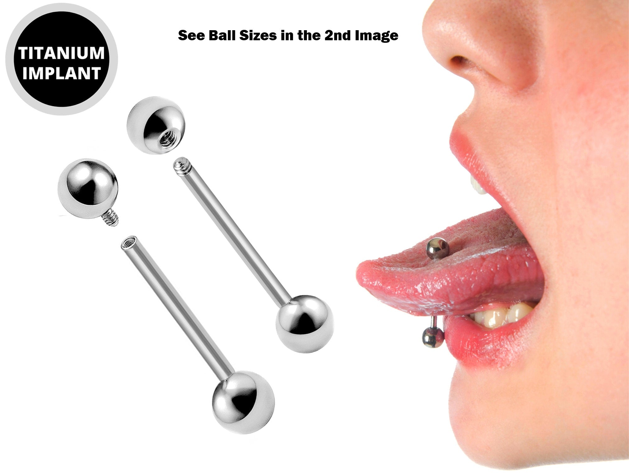 Titanium Tongue Barbell Stud Steel Piercing Jewelry - 16g 14g - Body Piercing Also for Nipple, Industrial Bar, Helix, Nose Bridge