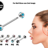 Titanium Industrial Barbell Piercing for Upper Cartilage Earrings with Multi Stone Crystal Ball - 16g 14g Long Barbell