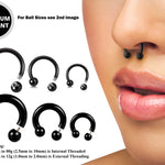 Titanium Horseshoe Ring Piercing 18g to 00g Black Septum Jewelry Bull Piercing Also for Nipple, PA Ring, Lips Internal / External Threaded