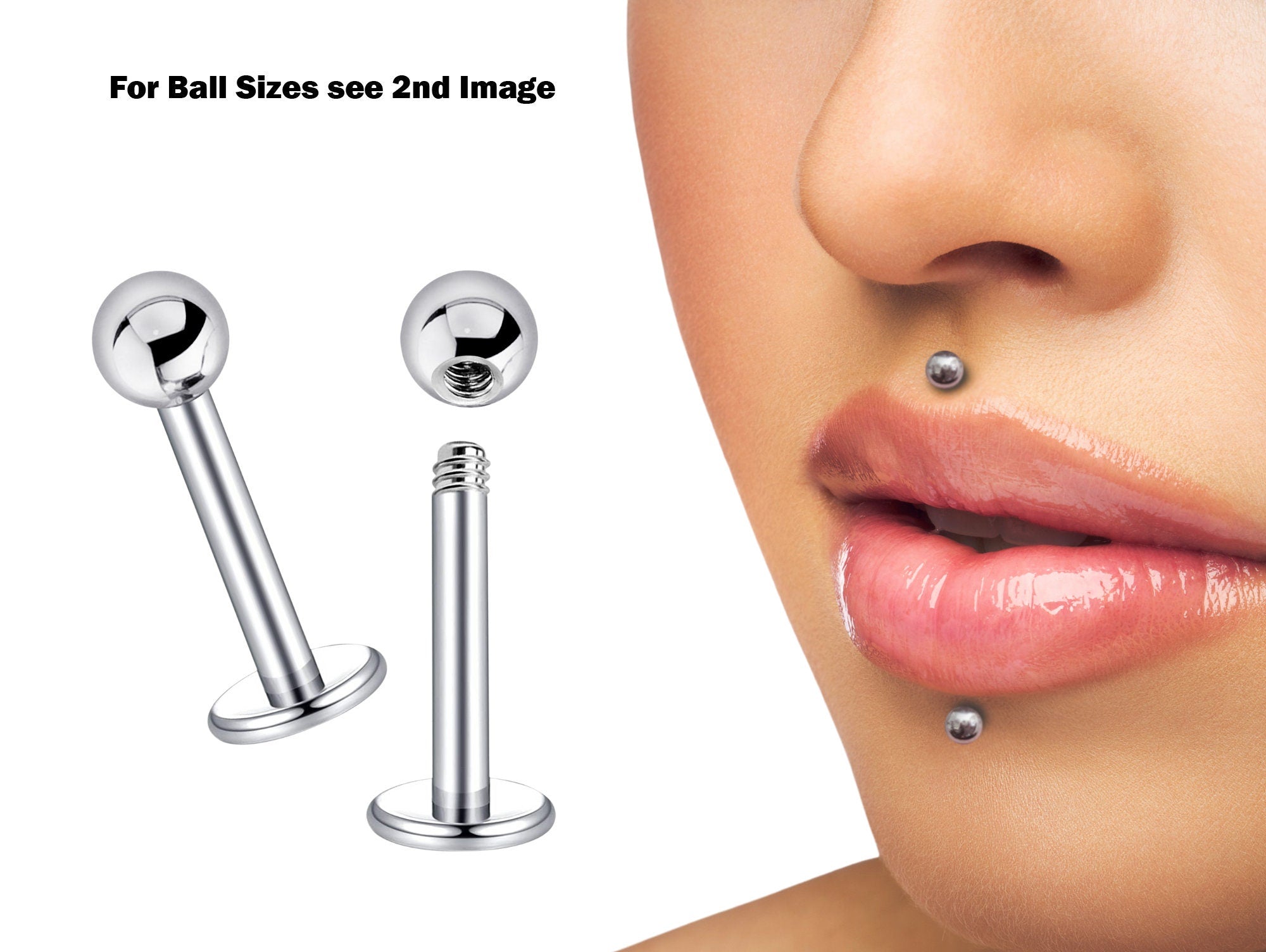 Lip Stud, Tragus Earring - Surgical Steel 18g 16g 14g Labret Stud Piercing Also for Helix Cartilage Madonna Medusa Ashley Side Labret