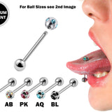 Titanium Tongue Bar, Barbell Stud Piercing with Multi Stone CZ Crystals - 18g 16g 14g Body Piercing Also for Nose Bridge, Nipple Bar