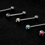 Titanium Tongue Bar, Barbell Stud Piercing with Multi Stone CZ Crystals - 18g 16g 14g Body Piercing Also for Nose Bridge, Nipple Bar