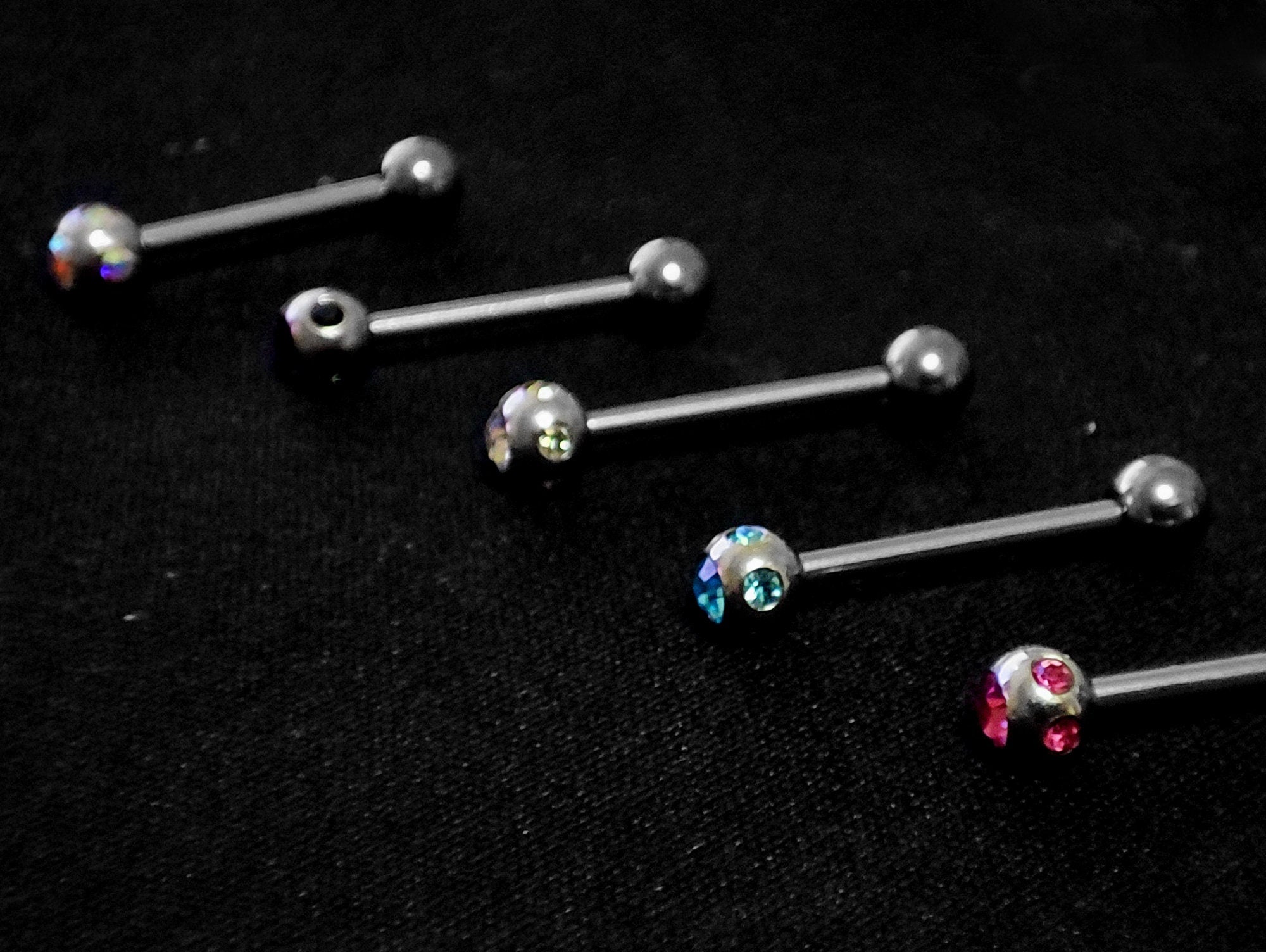 Titanium Tongue Bar, Barbell Stud Piercing with Multi Stone CZ Crystals - 18g 16g 14g Body Piercing Also for Nose Bridge, Nipple Bar