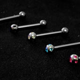 Titanium Tongue Bar, Barbell Stud Piercing with Multi Stone CZ Crystals - 18g 16g 14g Body Piercing Also for Nose Bridge, Nipple Bar