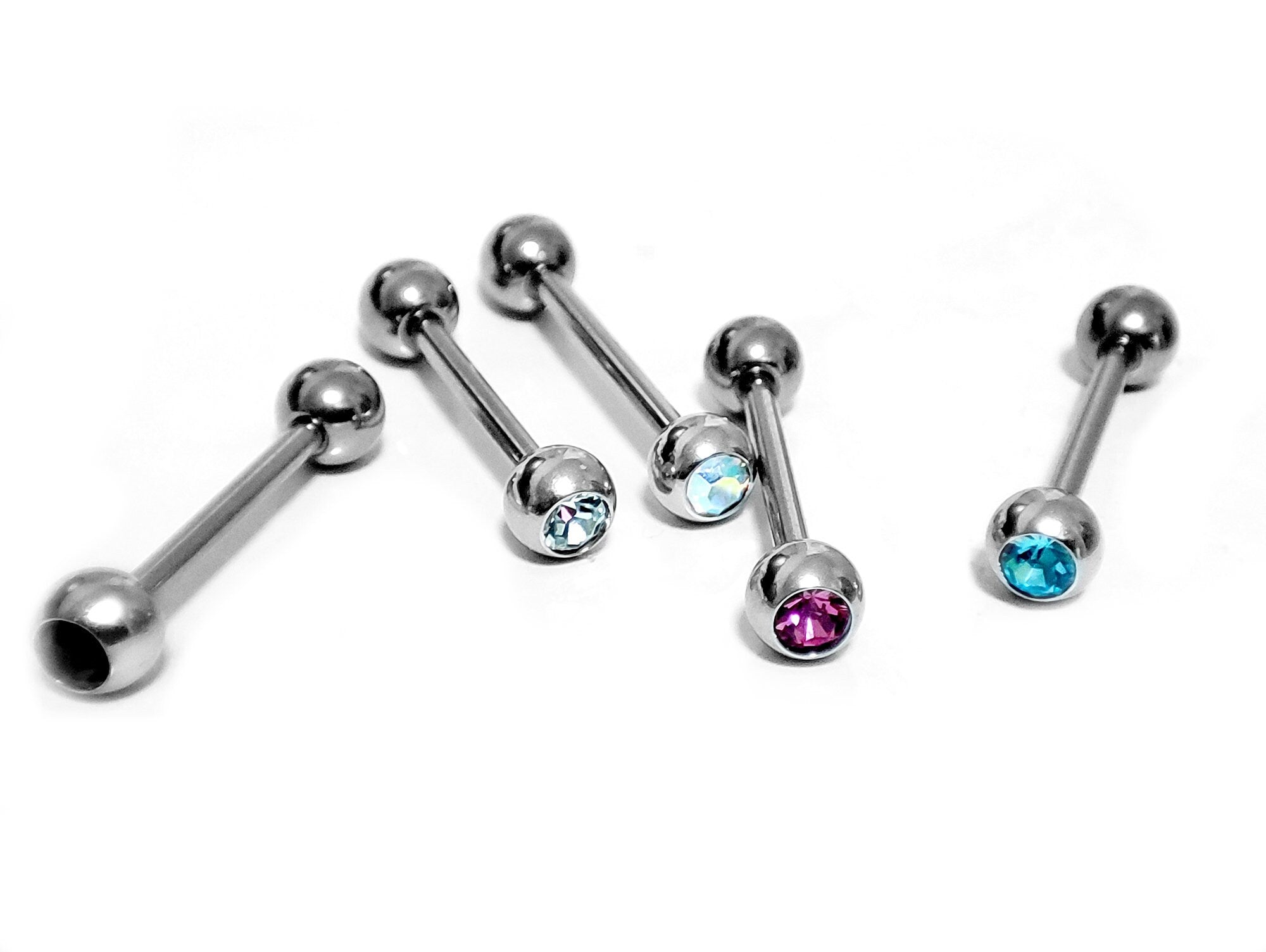 Titanium Upper Nose Bridge Piercing, Barbell Studs 18g, 16g, 14g Body Piercing Barbell with Double Gem CZ Crystals