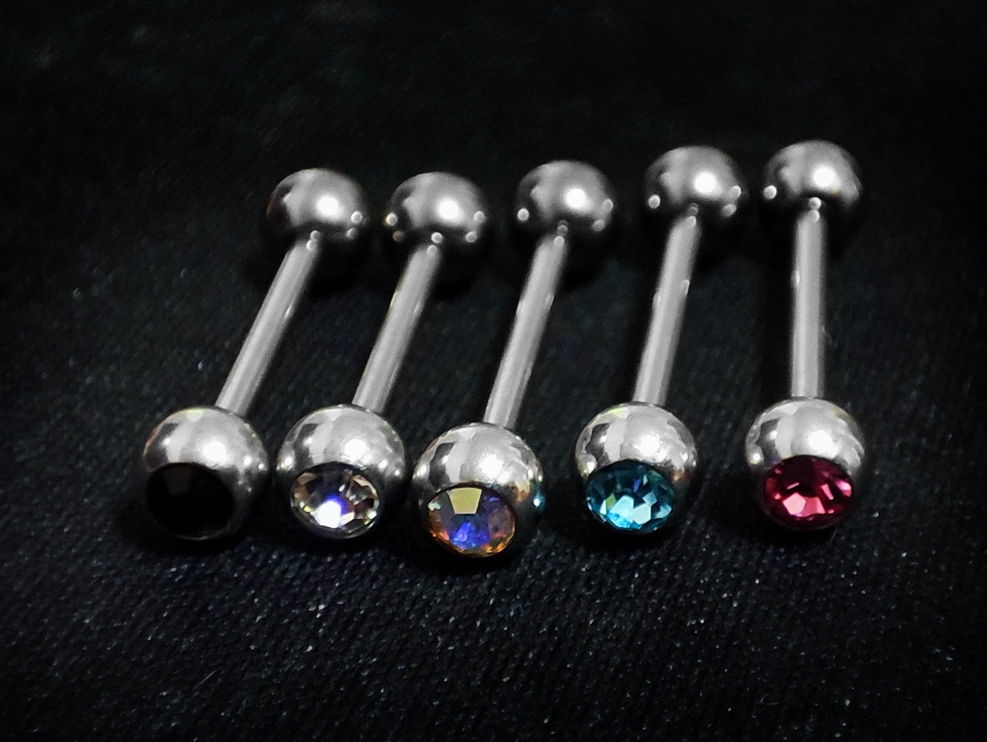 Titanium Tongue Piercing Bar, Barbell Stud with Gem Ball CZ Crystals - 18g 16g 14g Body Piercing Also for Nose Bridge, Nipple Bar