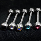 Titanium Tongue Piercing Bar, Barbell Stud with Gem Ball CZ Crystals - 18g 16g 14g Body Piercing Also for Nose Bridge, Nipple Bar