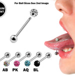 Titanium Tongue Piercing Bar, Barbell Stud with Disco Ball CZ Crystals - 18g 16g 14g Body Piercing Also for Nose Bridge, Nipple Bar