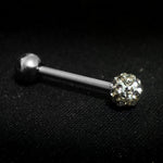 Titanium Tongue Piercing Bar, Barbell Stud with Disco Ball CZ Crystals - 18g 16g 14g Body Piercing Also for Nose Bridge, Nipple Bar