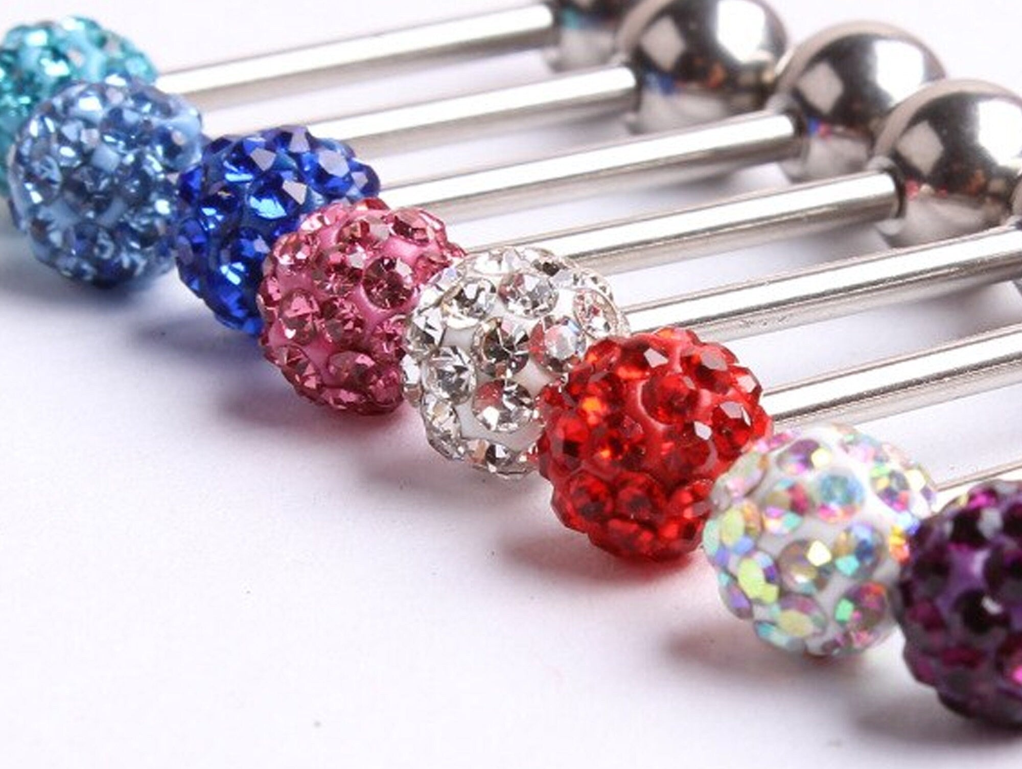 Titanium Tongue Piercing Bar, Barbell Stud with Disco Ball CZ Crystals - 18g 16g 14g Body Piercing Also for Nose Bridge, Nipple Bar