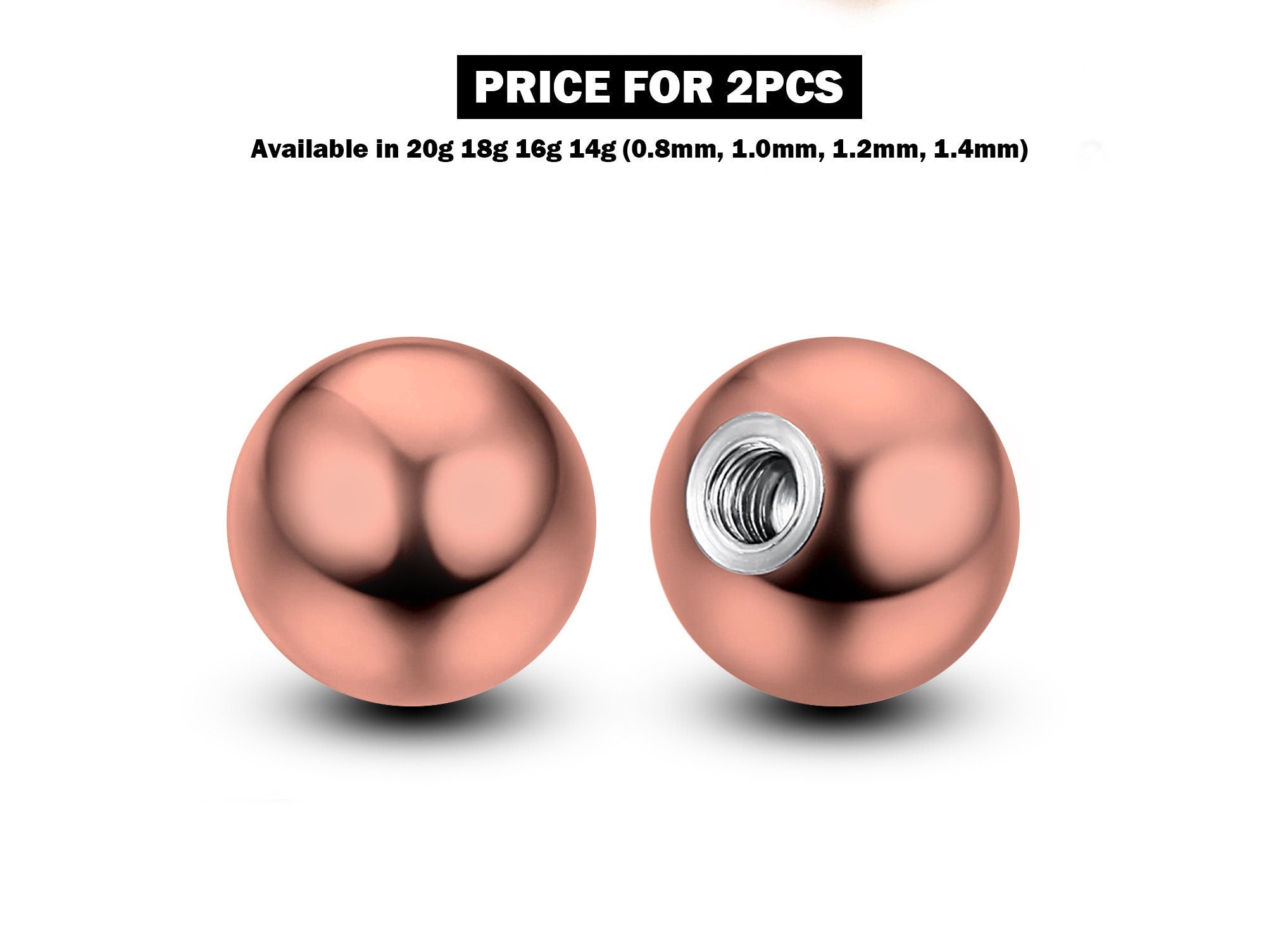 Titanium Plain Ball Replacement Parts - 2pcs Threaded Piercing Ball in many Colours - Attachment for 18g 16g 14g Barbells Body Piercing