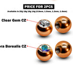 Titanium Coloured Plain Ball Replacement Parts - 2pcs Threaded Piercing Ball with CZ Gem - Attachment for 18g 16g 14g Barbells Body Piercing