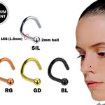 Titanium Nostril Ball Studs, Indian Nose Ring - 18g Coloured Nose Piercing top ball fixed - Nostril Jewelry, Nose Studs