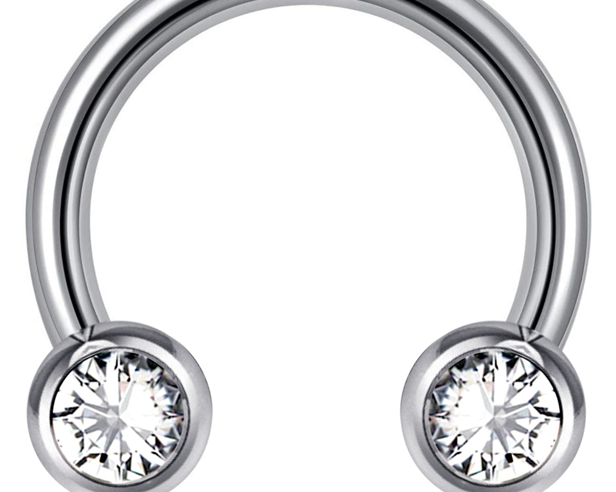 Titanium Horseshoe Front Facing Barbell Nose Septum - 16g 14g Externally Threaded Ring with CZ Crystals - Body Jewelry Lip Ring, Daith Ring