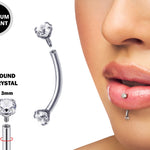 Titanium Vertical Labret Stud Lip Piercings with Prong Set Crystals Internally threaded 16g Curved Bar for Anti- Eyebrow, Rook