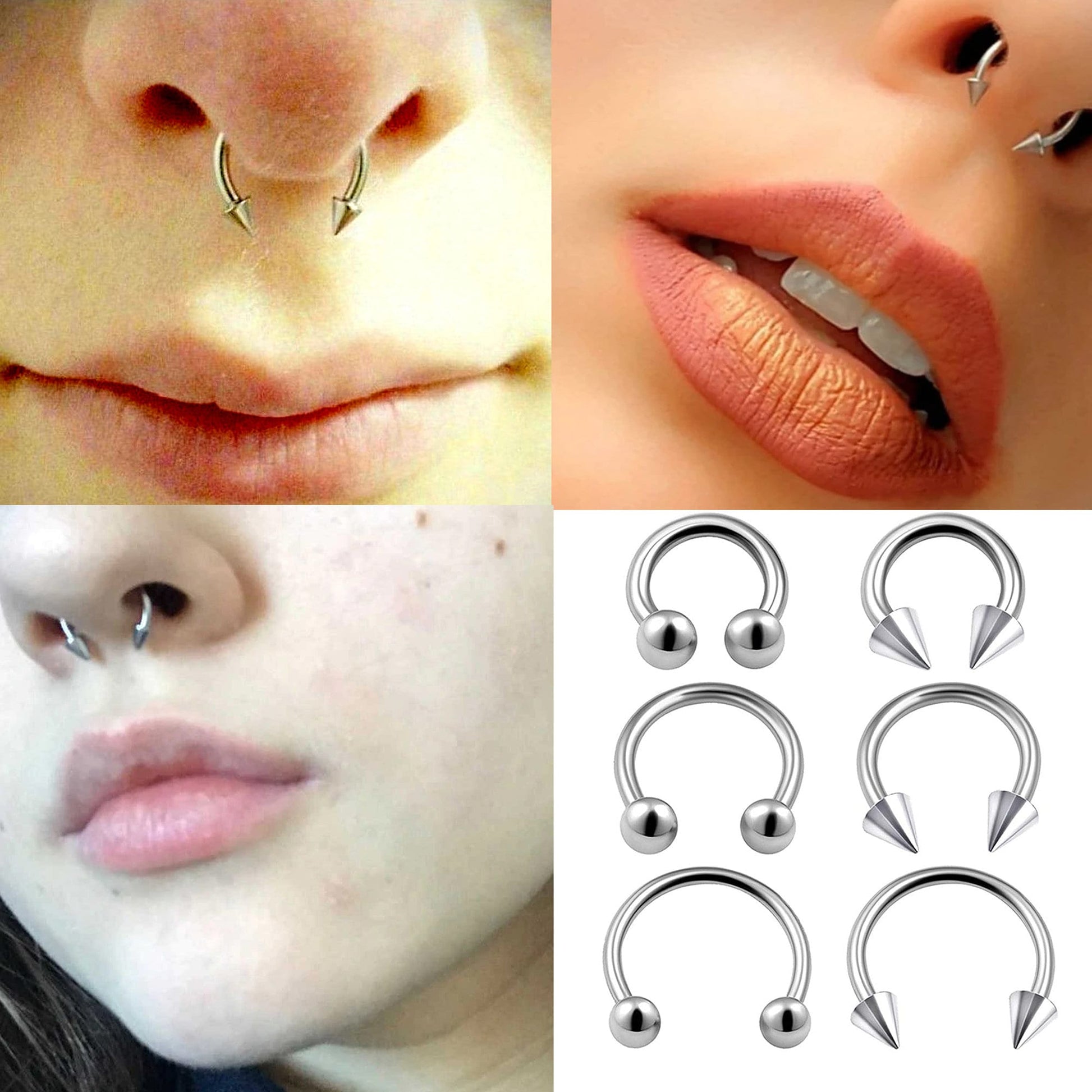 14g Septum Piercing 10mm 14g Septum Spike 14g Septum Ring 3PCS 6/8