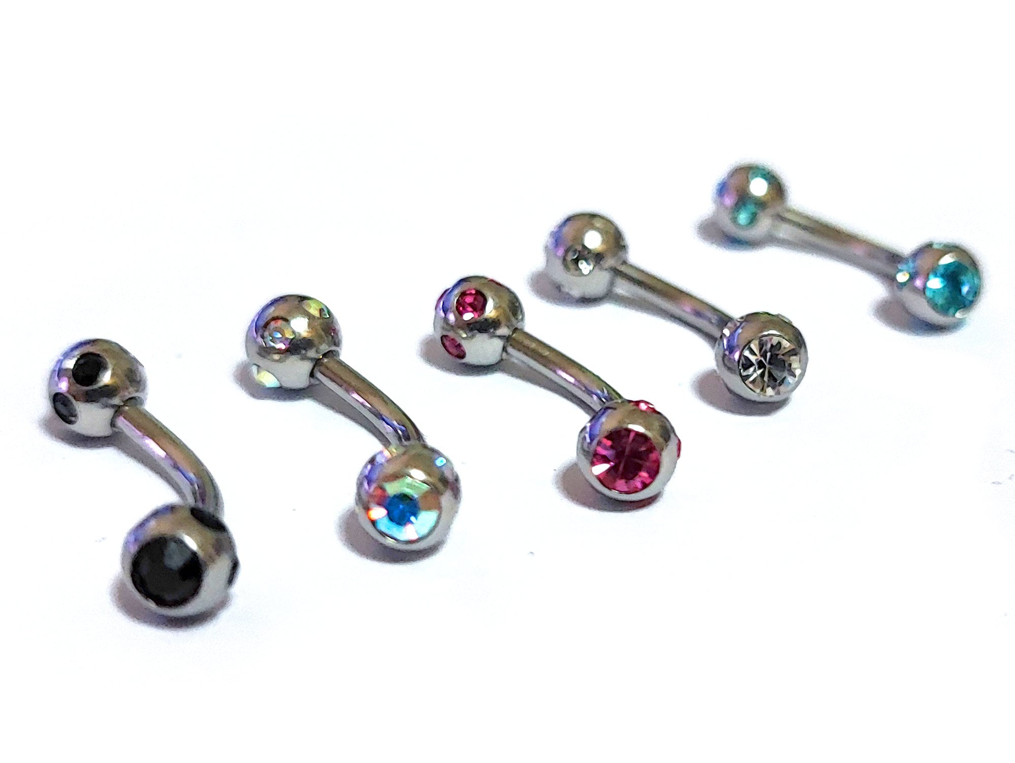 Titanium Rook Barbell Jewelry Earring with Multi Stone Crystal - 18g 16g 14g Curved Bar Body Piercing, Ear Piercing, Rook Earring