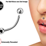 Titanium Jestrum Jewelry Lip Piercing, Vertical Medusa Piercing - External / Internal Curved Bar - Also Piercing Stud for Eyebrow, Rook