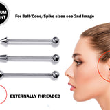 Ball/Cone/Spike Upper Ear Industrial Barbell Piercing Studs - Titanium Implant 16g 14g Barbell Earrings Straight Barbell Externally Threaded