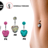 Heart Belly Ring, Navel Ring - Titanium 14g Multi Crystal Heart Shape Bling Bling Belly Bar Crystal Body Jewelry - Short and Long Belly Bars