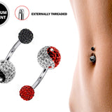 Yin Yang Belly Ring, Navel Ring with Disco ball CZ Crystal - Titanium 14g size 10mm Standard Belly bar, Belly Button Body Piercing