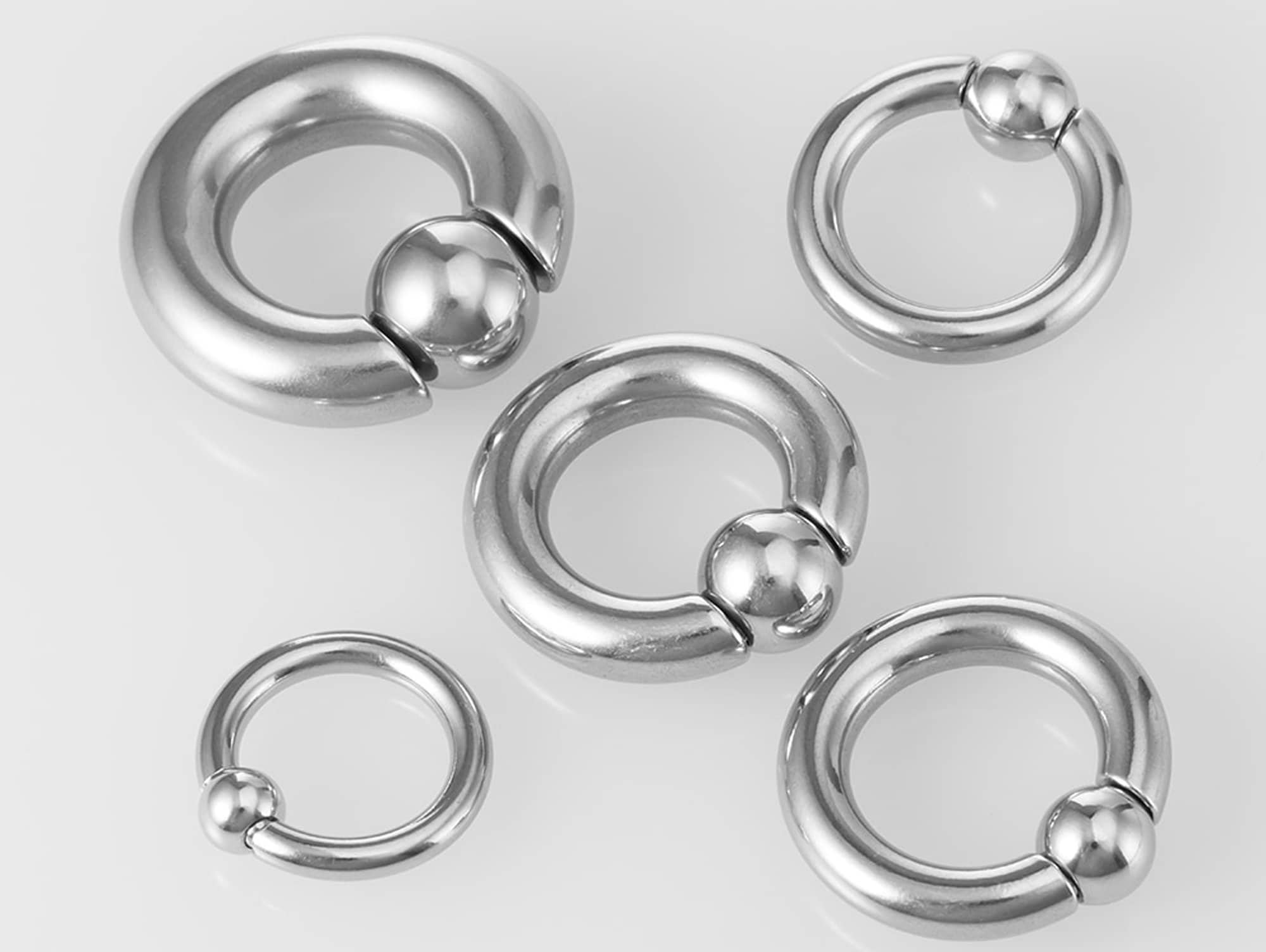 Ball Hoop Septum Ring, CBR Closure Ball Nose Ring, Spring Ball BCR - Titanium 18G-6G Small - 8G to 00G Large Gauge Nose Hoops - Captive Ball