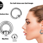 Ball Hoop Earring, CBR Closure Ball Ring with Spring Ball Ear Piercing - Titanium 12G-6G Medium - 8G to 00G Big Ear Gauge With Spring Ball