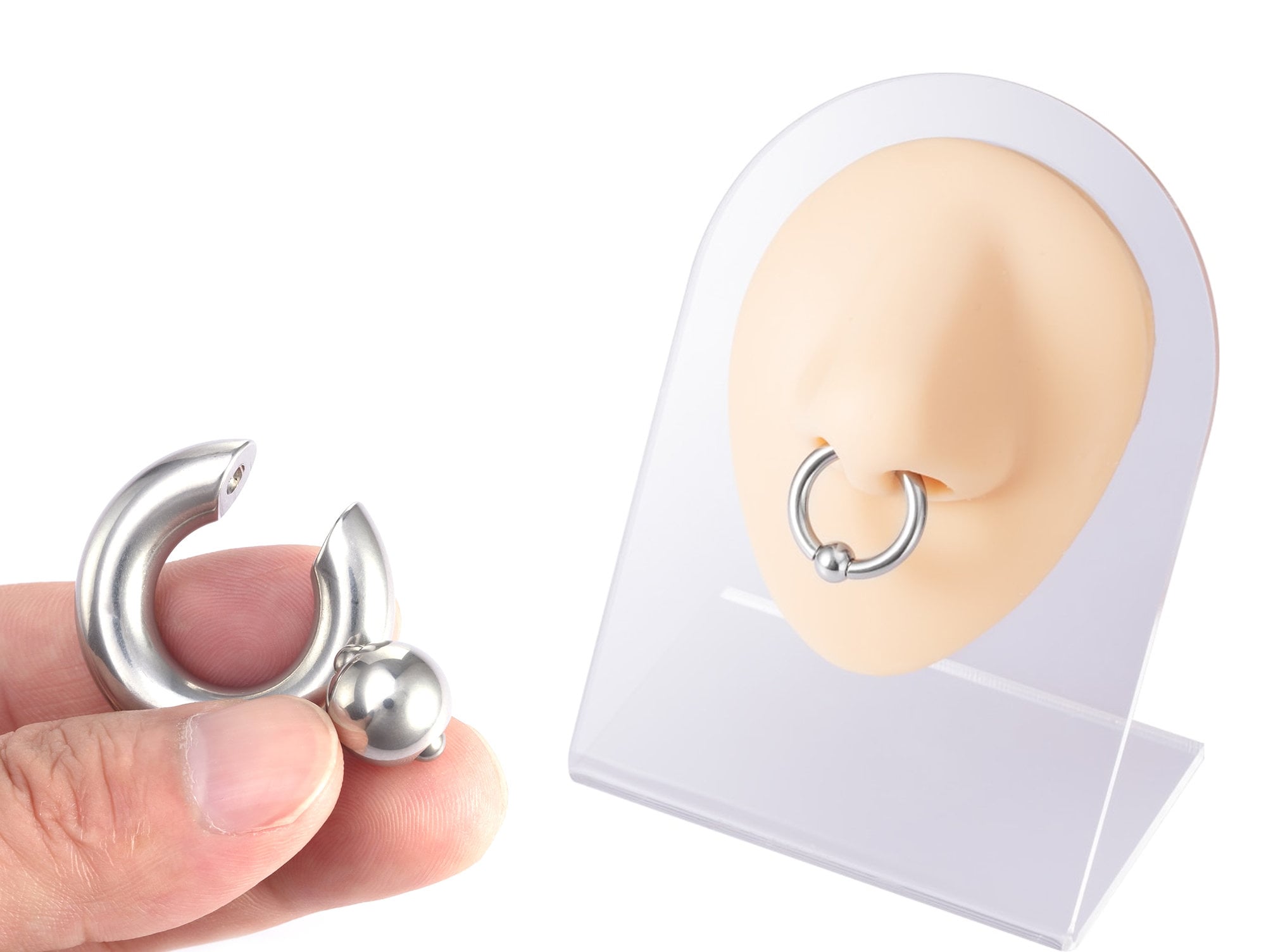 Ball Hoop Septum Ring, CBR Closure Ball Nose Ring, Spring Ball BCR - Titanium 18G-6G Small - 8G to 00G Large Gauge Nose Hoops - Captive Ball