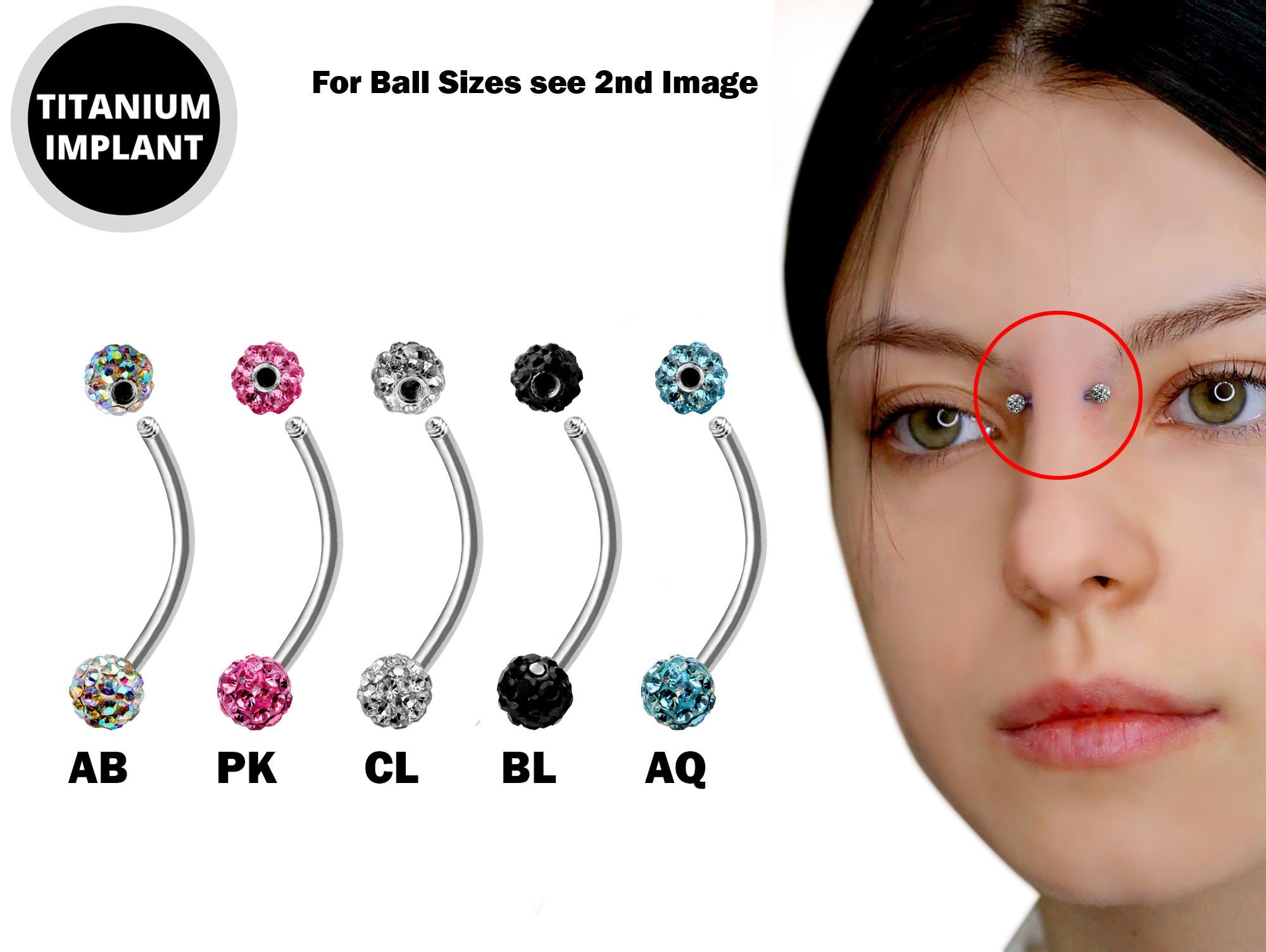 Bridge Piercing Jewelry High Nostril with Disco Ball CZ Crystal - Titanium 18g 16g 14g Curved Bar Piercing also for Eyebrow, Lip Barbell