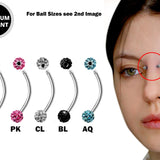 Bridge Piercing Jewelry High Nostril with Disco Ball CZ Crystal - Titanium 18g 16g 14g Curved Bar Piercing also for Eyebrow, Lip Barbell