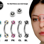 Curved Nose Bridge Piercing Jewelry with 5 Stone Crystal Ball - Titanium 18g 16g 14g Bent Bar Piercing also for Eyebrow, Lip Barbell