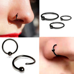 Sterling Silver Hoop Ball End Nose Ring, Black Captive Nose Hoop 24g (0.6mm) Nose Piercing - Fixed ball - Clip on and Flexible easy to Bend