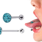 Sexy Flat Tongue Piercing Jewelry Titanium 14G Tongue barbell with Acrylic Coated Multiple CZ Crystal - Barbell Studs, Tongue Ring