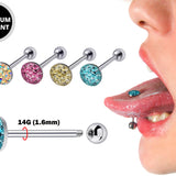 Sexy Flat Tongue Piercing Jewelry Titanium 14G Tongue barbell with Acrylic Coated Multiple CZ Crystal - Barbell Studs, Tongue Ring