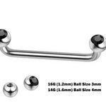 Dermal Surface Piercing, Nape Piercing with Gem Crystal - Titanium 16g 14g Implant Grade 90 degree Staple Bar - Collar Bone Piercing