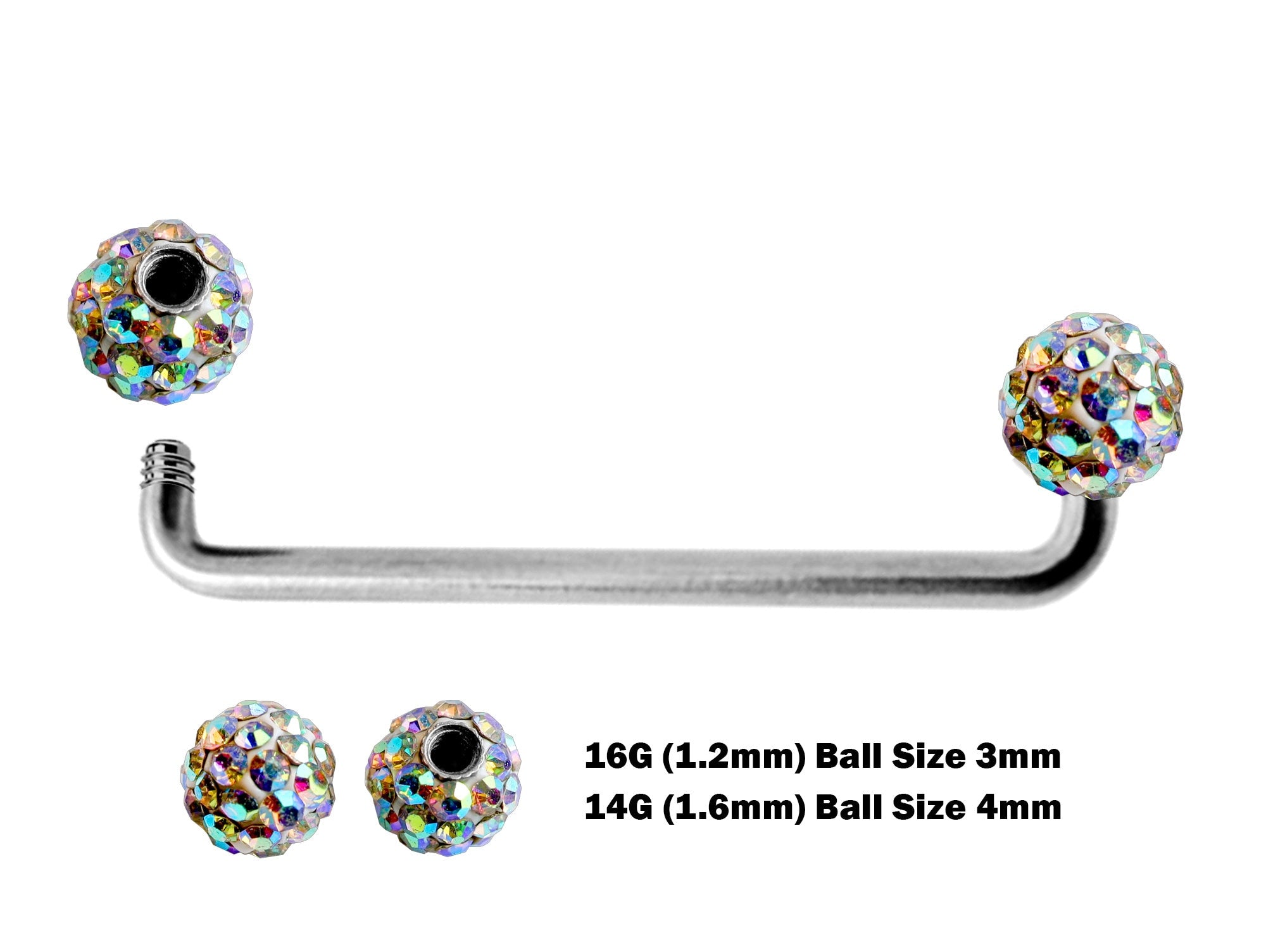 Surface Barbell, Nape Piercing with Disco Ball Crystal - Titanium 16g 14g Implant Grade 90 degree Staple Bar - Collar Bone Piercing