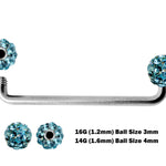 Surface Barbell, Nape Piercing with Disco Ball Crystal - Titanium 16g 14g Implant Grade 90 degree Staple Bar - Collar Bone Piercing