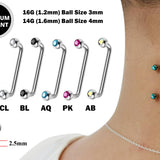 Dermal Surface Piercing, Nape Piercing with Gem Crystal - Titanium 16g 14g Implant Grade 90 degree Staple Bar - Collar Bone Piercing