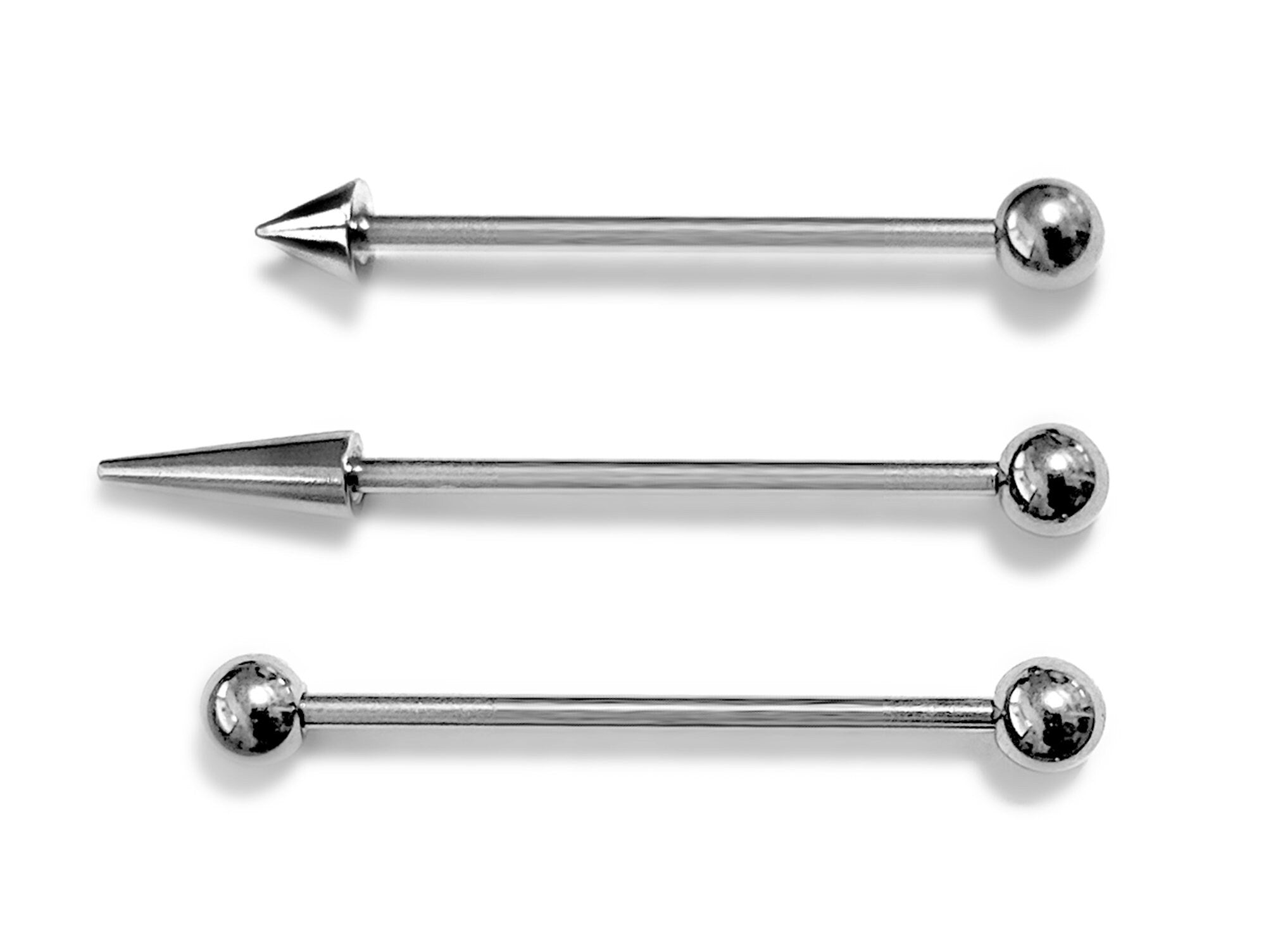 Ball/Cone/Spike Upper Ear Industrial Barbell Piercing Studs - Titanium Implant 16g 14g Barbell Earrings Straight Barbell Externally Threaded