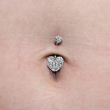 Heart Belly Ring, Navel Ring - Titanium 14g Multi Crystal Heart Shape Bling Bling Belly Bar Crystal Body Jewelry - Short and Long Belly Bars