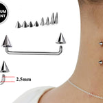 Cone / Spike Dermal Surface Piercing, Nape Piercing - Titanium 16g 14g Implant Grade 90 degree Staple Bar also for Third Eye Piercing