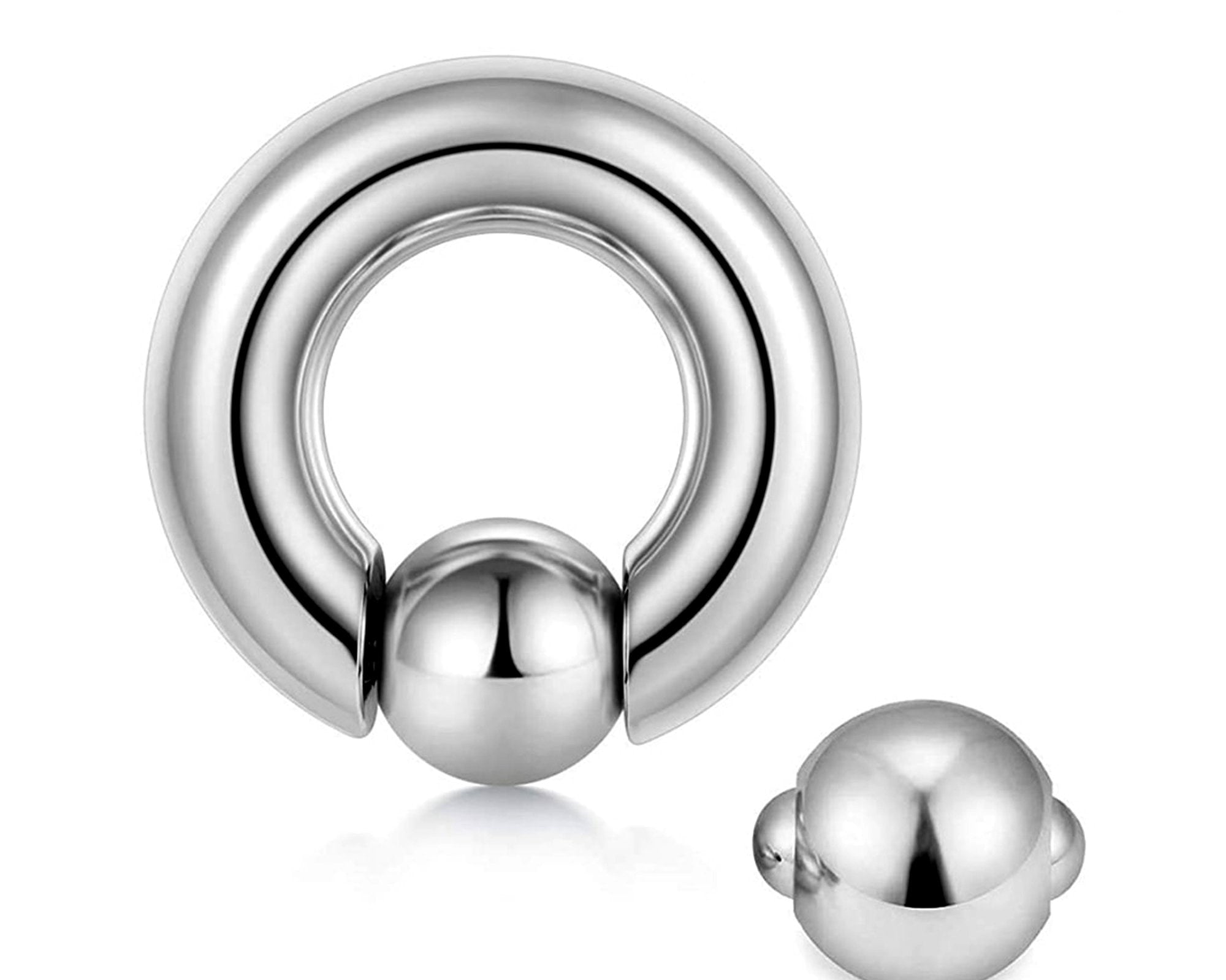 Ball Hoop Septum Ring, CBR Closure Ball Nose Ring, Spring Ball BCR - Titanium 18G-6G Small - 8G to 00G Large Gauge Nose Hoops - Captive Ball