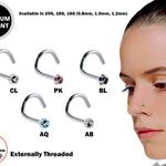 Nasallang Nostril Screw Studs with 5 stone CZ Crystal Balls - Titanium 20g 18g 16g Indian Nose Stud - Externally Threaded Ball