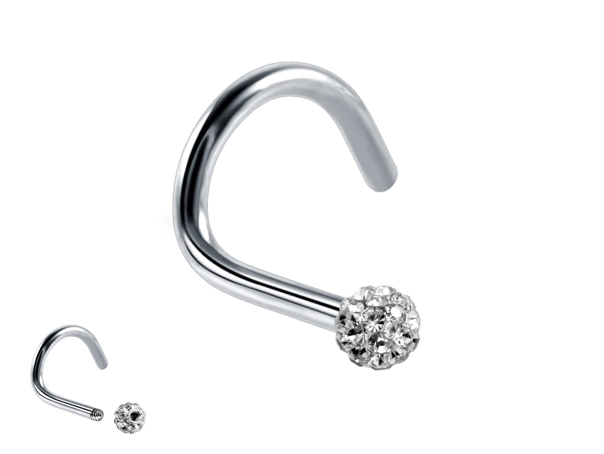 Nostril Screw Studs, Nasallang Piercing with Disco Ball CZ Crystal - Titanium 20g 18g 16g Indian Nose Stud - Externally Threaded Ball