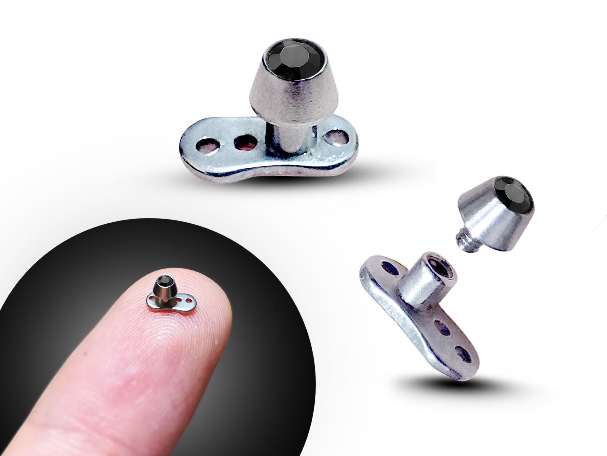Dermal Anchor Piercing, Collar Bone Piercing with Gem CZ Crystal - Titanium Micro Dermal Implant 16g Skin Jewelry - Internally Threaded