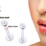 Bioflex Labret Retainer 16G Clear Labret with 3mm Ball - Hypoallergenic Labret - Hide Piercing Lip Labret - medusa, ashley, tragus