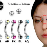 High Nostril Bridge Piercing Jewelry with Gem Ball CZ Crystal - Titanium 18g 16g 14g Curved Bar Piercing also for Eyebrow, Lip Barbell