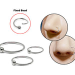 Sterling Silver Hoop Ball End Nose Ring, Black Captive Nose Hoop 24g (0.6mm) Nose Piercing - Fixed ball - Clip on and Flexible easy to Bend